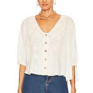 Free People Mae Top- with Ivory Lace and Button Detail